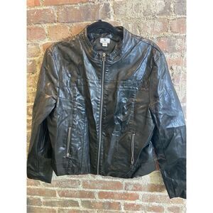 Worthington PU Leather Black Biker Jacket Womens Size Large